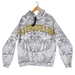 Saint Tears Mens All Over Graphic Print Cotton Hoodie XL White Grey Yellow